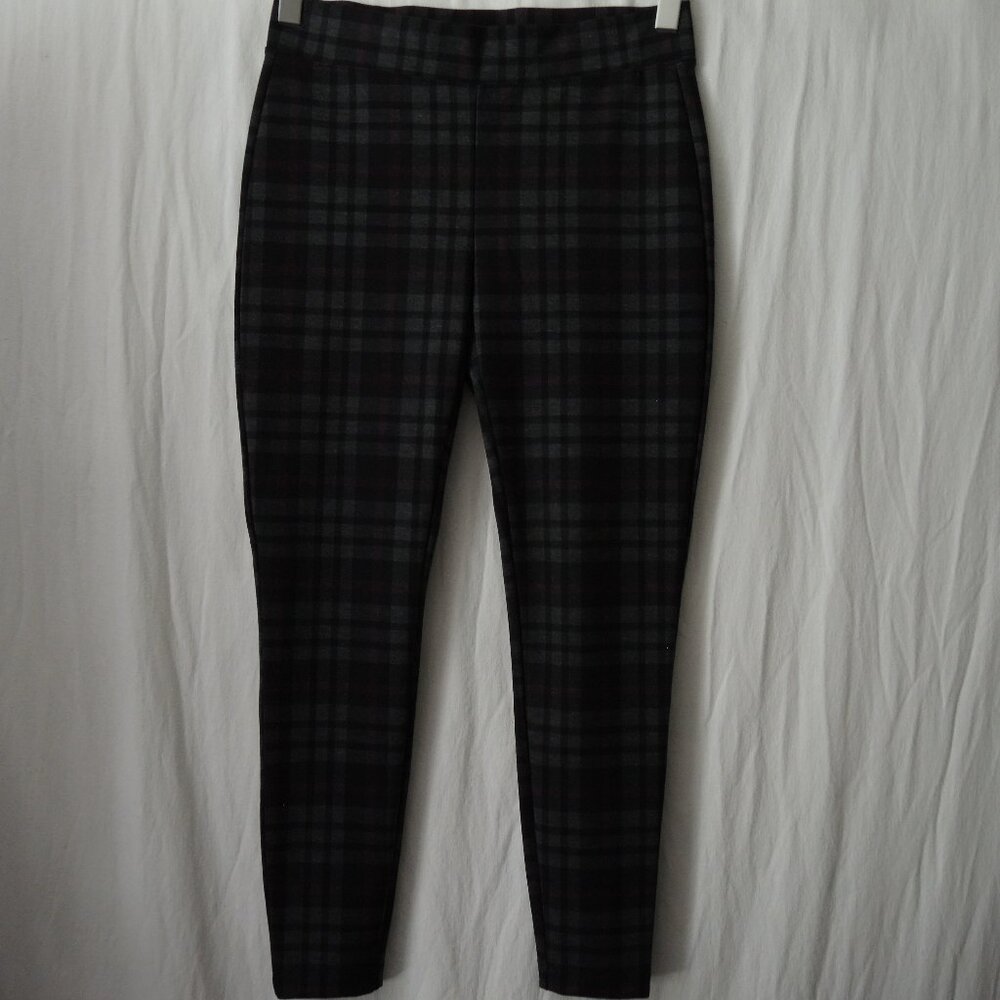 Maurices Plaid Leggings Charcoal Gray & Wine Red Cropped Pants Size Medium